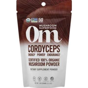 OM Mushroom Superfood Cordyceps Organic Mushroom Powder, 3.5 Ounce, 50 Servings, Energy, Power, Stamina and Endurance Support, Superfood Supplement for Sports Performance