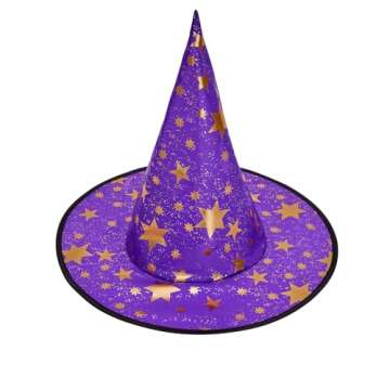 Century Star Witch Hat for Women Halloween Wizard Hat with Gold Star Party Hats for Adults Halloween Costume Accessories Orange & Purple One Size