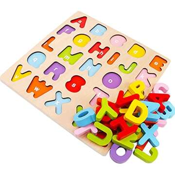 Alphabet Puzzle, WOOD CITY ABC Letter & Number Puzzles for Toddlers 1 2 3 Years Old, Preschool Learning Toys for Kids, Educational Name Puzzle Present for Boys and Girls (2 Pack)