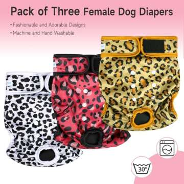 Paw Legend Washable Reusable Female Dog Period Diapers for Heat Doggie Puppy Diapers for Female Dogs (3 Pack, Leopard, Large)