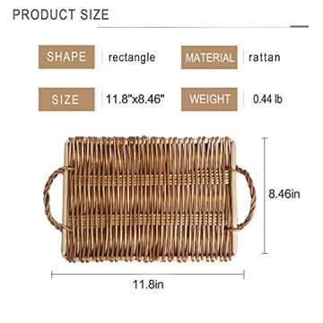 Fantasy Garden Serving Tray with handles 100% handmade Platter for Party Bar Kitchen Dinner Outdoor (Rattan)