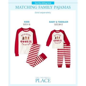 The Children's Place Baby 2 Piece and Kids, Sibling Matching, Holiday Pajama Sets, Cotton, Official Cookie Tester