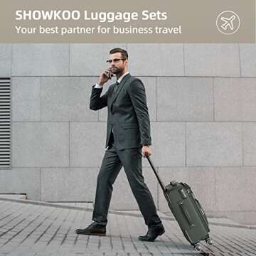 SHOWKOO Luggage Sets 3 Piece Softside Expandable Lightweight Durable Suitcase Sets Double Spinner Wheels TSA Lock Armygreen (20in/24in/28in)