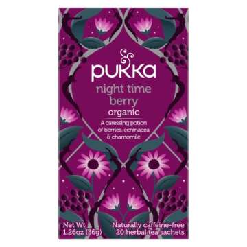 Pukka Organic Tea Bags, Night Time Berry Herbal Tea with Chamomile, Echinacea, and Elderberry, Perfect for Overnight Wellness, 20 Count (Pack of 3), 60 Tea Bags