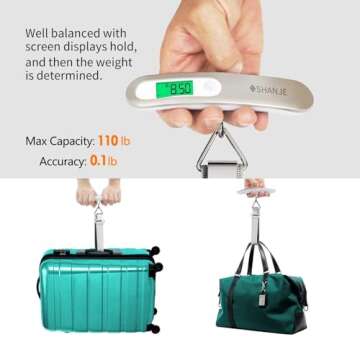 SHANJE Luggage Weight Scale for Suitcases 110 Lbs Travel Accessories High Precision Travel Digital Hanging Scales 50kg (White)