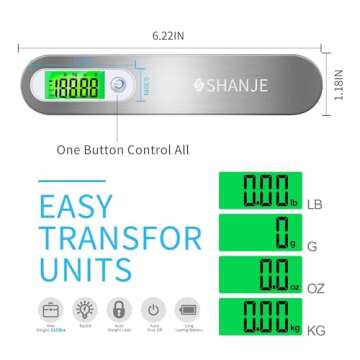 SHANJE Luggage Weight Scale for Suitcases 110 Lbs Travel Accessories High Precision Travel Digital Hanging Scales 50kg (White)