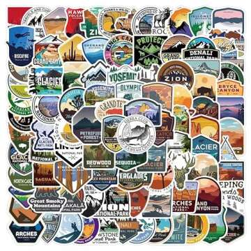 National Park Sticker Pack Set (100 pcs) | Adventure Nature Outdoors Hiking Camping Skiing Travel Stickers | Cool Suitcase Stickers Decals for Car Bumper Luggage, Laptop, Water Bottle, Phone Case