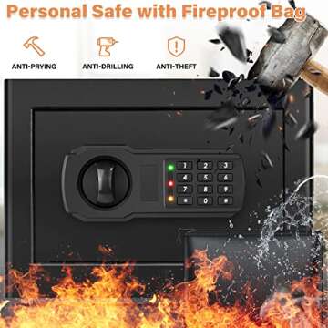 1.0 cu ft Personal Fireproof Safe Box with Fireproof Money Bag, Security Combination Safe with Silent Mode Keypad and Spare Keys, Digital Safe Box for Firearm Cash Jewelry Medicine Documents