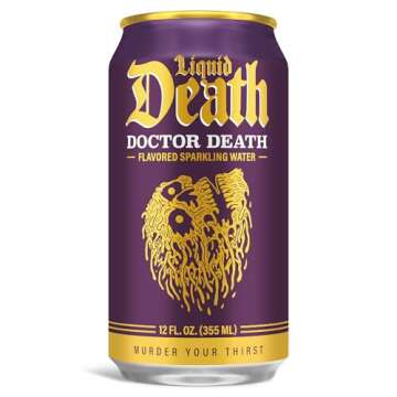 Liquid Death, Doctor Death Sparkling Water, 12-Pack (12oz Cans), Soda Flavored Sparkling Beverage, Low Calorie & No Artificial Sweeteners