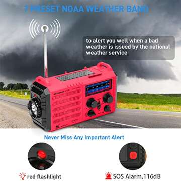 Emergency Weather Radio Solar Hand Crank Battery Operated Portable AM FM Shortwave Radio with NOAA Alert, Flashlight, Reading Lamp, Cellphone Charger,Earphone Jack, SOS Alarm for Home Outdoor Survival