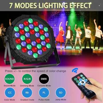 Manalete 36 LED Stage Lights, Par Light with Remote & DMX Controlled Sound Activated Uplights for Events Wedding Birthday Christmas Music Show Dance Party DJ Lighting, 4 Pack