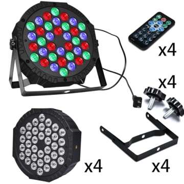 Manalete 36 LED Stage Lights, Par Light with Remote & DMX Controlled Sound Activated Uplights for Events Wedding Birthday Christmas Music Show Dance Party DJ Lighting, 4 Pack