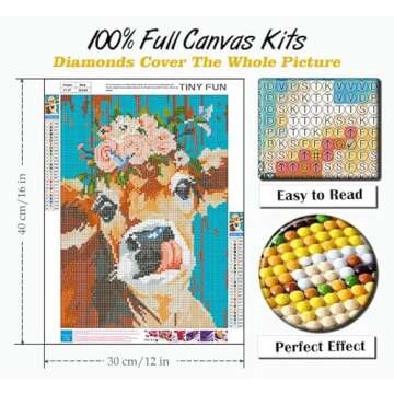 TINY FUN Diamond Painting Kits for Adults&Beginners DIY 5D Diamond Art Paint with Round Diamonds Full Drill Cow Gem Art Painting Kit for Home Wall Decor Gifts(12x16inch/30×40cm)