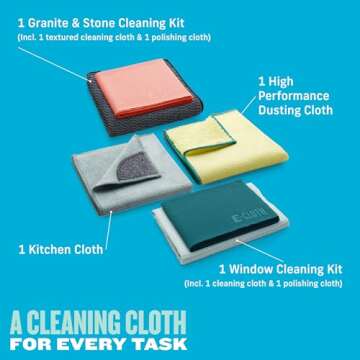 E-Cloth 6-pc Home Cleaning Essentials, Contains Multiple Microfiber Cleaning Cloths for a Streak-Free Clean Glass, Window, Kitchen, Dust, Granite, and Marble, 100 Wash Promise