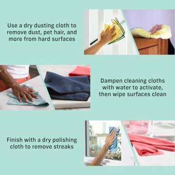 E-Cloth 6-pc Home Cleaning Essentials, Contains Multiple Microfiber Cleaning Cloths for a Streak-Free Clean Glass, Window, Kitchen, Dust, Granite, and Marble, 100 Wash Promise