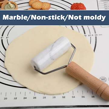 Tianman Small Marble Rolling Pin Pizza Roller, Marble Dough Roller Non-Stick T-Type, For Cake Baking Tortilla Fudge Pizza Cookies and Other Kitchen Baking Cooking (Type 2 White).