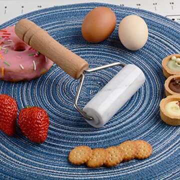 Tianman Small Marble Rolling Pin Pizza Roller, Marble Dough Roller Non-Stick T-Type, For Cake Baking Tortilla Fudge Pizza Cookies and Other Kitchen Baking Cooking (Type 2 White).