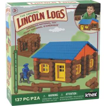 LINCOLN LOGS – Oak Creek Lodge – 137 Pieces - Real Wood Logs-Ages 3+ - Best Retro Building Gift Set for Boys/Girls – Creative Construction Engineering – Top Blocks Game Kit - Preschool Education Toy