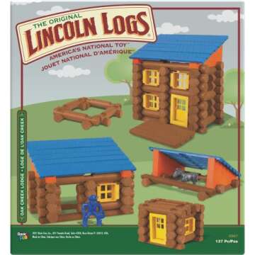 LINCOLN LOGS – Oak Creek Lodge – 137 Pieces - Real Wood Logs-Ages 3+ - Best Retro Building Gift Set for Boys/Girls – Creative Construction Engineering – Top Blocks Game Kit - Preschool Education Toy