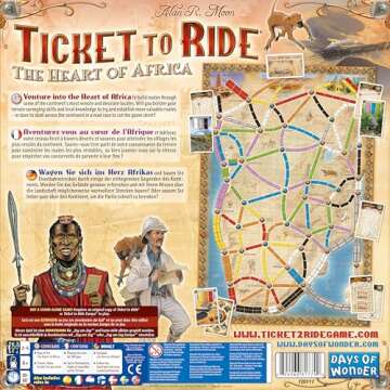 Ticket to Ride The Heart of Africa Board Game EXPANSION - Train Route Strategy Game, Fun Family Game for Kids & Adults, Ages 8+, 2-5 Players, 30-60 Minute Playtime, Made by Days of Wonder