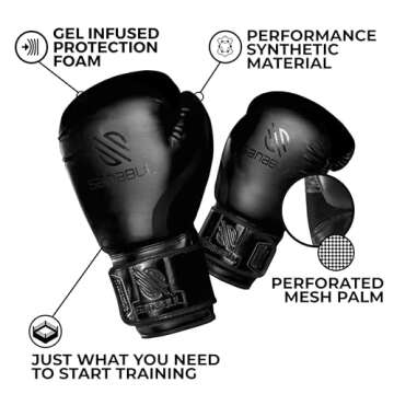 Sanabul Essential Gel Boxing Gloves Kickboxing Gloves for Men & Women Boxing Training & Sparring Gloves Muay Thai and Heavy Bag Training - AllBlack, 16 oz