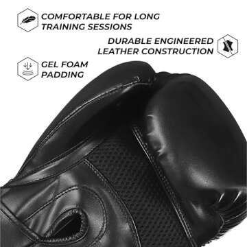 Sanabul Essential Gel Boxing Gloves Kickboxing Gloves for Men & Women Boxing Training & Sparring Gloves Muay Thai and Heavy Bag Training - AllBlack, 16 oz