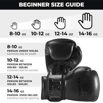 Sanabul Essential Gel Boxing Gloves Kickboxing Gloves for Men & Women Boxing Training & Sparring Gloves Muay Thai and Heavy Bag Training - AllBlack, 16 oz