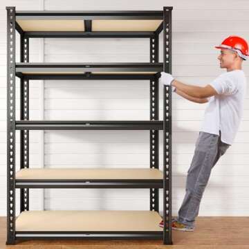 REIBII 2020LBS Storage Shelves 5 Tier Garage Shelving Heavy Duty Adjustable Garage Shelves, Utility Rack Shelf, Shelving Units for Storage Warehouse Pantry Closet, 35.5" W x 11.9" D x 72" H, Black