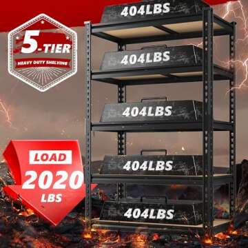 REIBII 2020LBS Storage Shelves 5 Tier Garage Shelving Heavy Duty Adjustable Garage Shelves, Utility Rack Shelf, Shelving Units for Storage Warehouse Pantry Closet, 35.5" W x 11.9" D x 72" H, Black