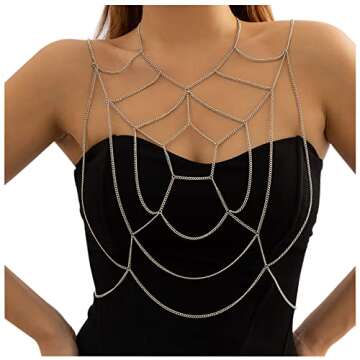 Summer Multi- layer Body Chain Sexy Spider Web Chest Chain Shoulder Bra Harness Choker Body Jewelry Accessories for Women