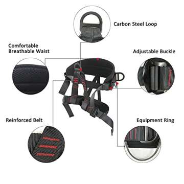 Ttechouter Adjustable Thickness Climbing Harness Half Body Harnesses for Fire Rescuing Caving Rock Climbing Rappelling Tree Protect Waist Safety Belts