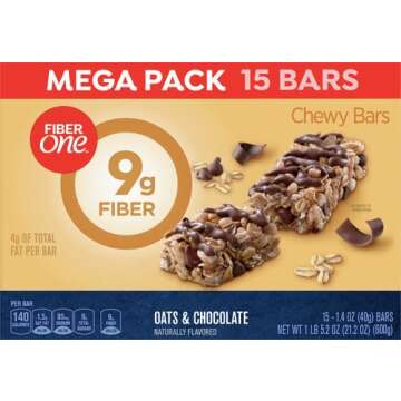 Fiber One Chewy Bars, Oats & Chocolate, Fiber Snacks, Mega Pack, 15 ct