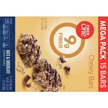 Fiber One Chewy Bars, Oats & Chocolate, Fiber Snacks, Mega Pack, 15 ct