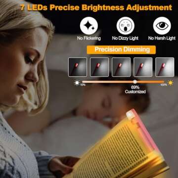 HIONXMGA Book Reading Light,Silent Touch Book Lamp for Reading in Bed,Rechargeable Clip on Booklight with 3 Amber Colors & 7 LEDs Precise Dimming for Eye Caring Night Reading,Book Lovers,Kids,Pink