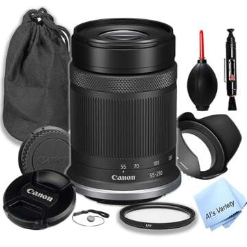 Canon RF-S 55-210mm f/5-7.1 is STM Lens (Canon RF),UV Filter,Lens Pouch,Hood and More (9pc) (Renewed)