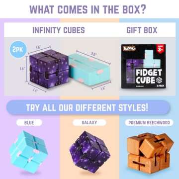 BUNMO Infinity Cube Fidget Toy - Stimulating & Engaging Fidget Toy - Teen Boy Toys - Fidgets for Adults - Travel Toys - Gifts for Teenage Boys - 10 Year Old Boy Gift Ideas - 2 Pack Plastic