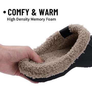 Beslip Classic Fur Lined Clogs Waterproof Winter Fuzzy Slippers for Women Men Indoor and Outdoor Indoor and Outdoor, Black and Khaki Women Size 6-7