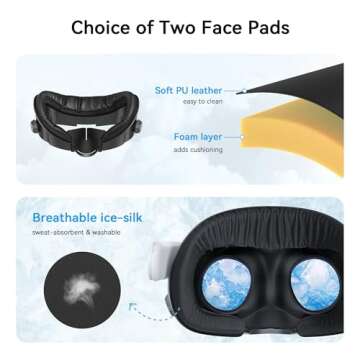 AMVR Upgraded Comfort Face Cover Pad Facial Interface Compatible with Meta/Oculus Quest 3 Accessories, with Knob Adjustable, with PU Face Cushion and Breathable Ice Silk Cotton