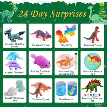 Advent Calendar 2024 for Kids - 24 Days Surprise Christmas Dinosaur Gift Box - Christmas Countdown Boys Girls Advent Calendars - Dinosaur XMAS Gifts Including Dino Excavation Toys, Dino Painting Kit