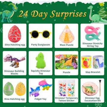 Advent Calendar 2024 for Kids - 24 Days Surprise Christmas Dinosaur Gift Box - Christmas Countdown Boys Girls Advent Calendars - Dinosaur XMAS Gifts Including Dino Excavation Toys, Dino Painting Kit