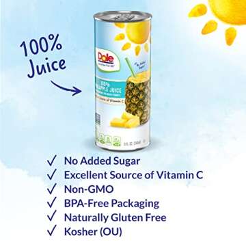 Dole 100% Pineapple Juice Cans - 48 Pack, Vitamin C Boost