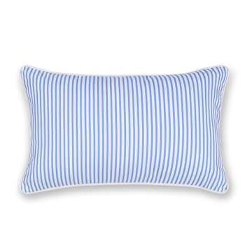 Hofdeco Premium Coastal Patio Indoor Outdoor Lumbar Pillow Cover Only, 12"x20" Water Repellent for Backyard, Couch, Cornflower Blue Stripe