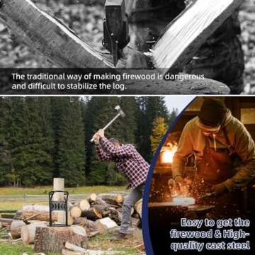 PAULINN Kindling Splitter, Manual Log Wood Splitting Firewood Cracker Use Less Force Than Axe, Log Cutter Chopping Tool Heavy Duty, for Fireplace Camping, Easy to Get The Firewood