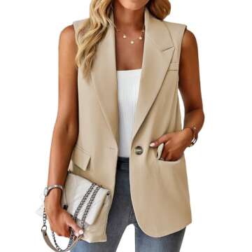 Business Casual Tops Outfits for Women 2025 Work Clothes Trendy Vest Cute Tops Dressy Womens Business Fashion Casual Tops Summer Professional Office Vests Top Waistcoat Women's Blazers Suit Jackets