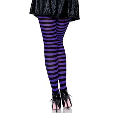 Leg Avenue Women's Nylon Striped Tights, Black/Purple, One Size