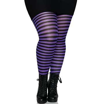 Leg Avenue Women's Nylon Striped Tights, Black/Purple, One Size