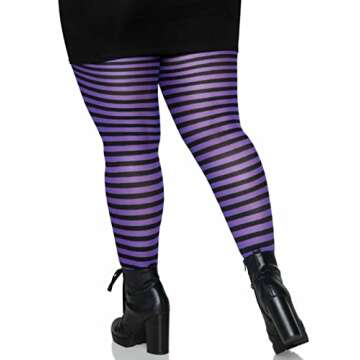 Leg Avenue Women's Nylon Striped Tights, Black/Purple, One Size