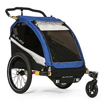 Burley Design D'Lite 1 and 2 Seat Kids Bike Trailer & Stroller with Seat Recline and Suspension, Old School Blue