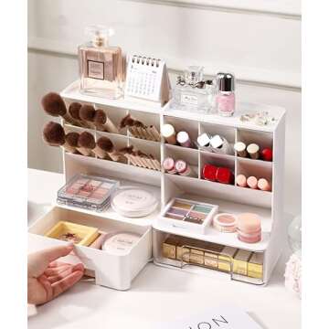 MEAJIO Make Up Organizers and Storage, Acrylic Cosmetic Organizer for Vanity Countertop Bathroom Room