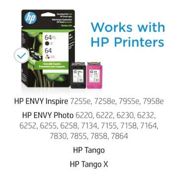 Original HP 64 Tri-color / 64XL Black Ink Cartridges (2-Pack) | Works with HP ENVY Inspire 7250e, 7950e Series; HP ENVY Photo 6200, 7100, 7800 Series